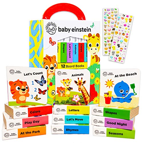 PIP Baby Einstein Board Books Set Toddlers Babies Bundle ~ Baby Einstein My First Library 12 Book Set Baby Einstein Board Book Block with Stickers (Baby Einstein Books for Infants)