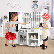 Load image into Gallery viewer, Fireflowery Kids Kitchen Playset, Toddler Kitchen w/ Simulated Sound, Accessory Utensils, Blackboard, Sink, Stovetop, Cabinets, Pretend Play Kitchen, Gift for Ages 3+
