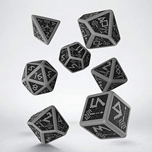 Load image into Gallery viewer, Q Workshop Dwarven Gray &amp; Black Rpg Ornamented Dice Set 7 Polyhedral Pieces
