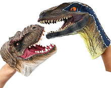 Load image into Gallery viewer, Dinosaur Toys Tyrannosaurus Rex and Blue Velociraptor Hand Puppets Dinosaur Animal World Action Figure Set Funny &amp; Scared Head Hand Puppets for Home, Stage and Class Role Play Toys
