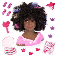 Load image into Gallery viewer, Bayer Design 90088AZ Styling Head Charlene Super Model, Hairdressing, Makeup, with Accessories, Brown Curls with Strands, 27cm
