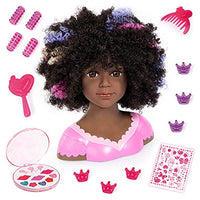 Bayer Design 90088AZ Styling Head Charlene Super Model, Hairdressing, Makeup, with Accessories, Brown Curls with Strands, 27cm