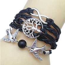 Load image into Gallery viewer, zolink Multilayer Alloy Love Birds Life Tree and Infinity Handmade Leather Bracelet
