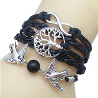 zolink Multilayer Alloy Love Birds Life Tree and Infinity Handmade Leather Bracelet