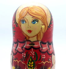 Load image into Gallery viewer, Russian Beauty Nesting Doll in Red 5 Pieces Set Hand Carved Hand Painted Babushka Doll
