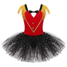 Load image into Gallery viewer, winying Kids Girls Halloween Cosplay Circus Ringmaster Costume Tassel Bowtie Sequins Mesh Tutu Dance Dress Red 4 Years
