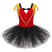winying Kids Girls Halloween Cosplay Circus Ringmaster Costume Tassel Bowtie Sequins Mesh Tutu Dance Dress Red 4 Years
