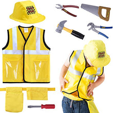 Load image into Gallery viewer, iPlay, iLearn Construction Worker Costume Role Play Kit Set, Engineering Dress Up Gift Educational Toy for Halloween Activities Holidays Christmas for 3, 4, 5, 6, 7 Year Old Kids Toddlers Boys
