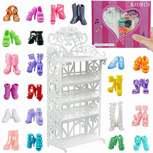 Load image into Gallery viewer, BJDBUS 1 Doll Shoes Rack Shelf + 20 Pairs Shoes Set Accessories High Heel Boots Sandals Assorted Furniture for 11.5 Inch Girl Doll
