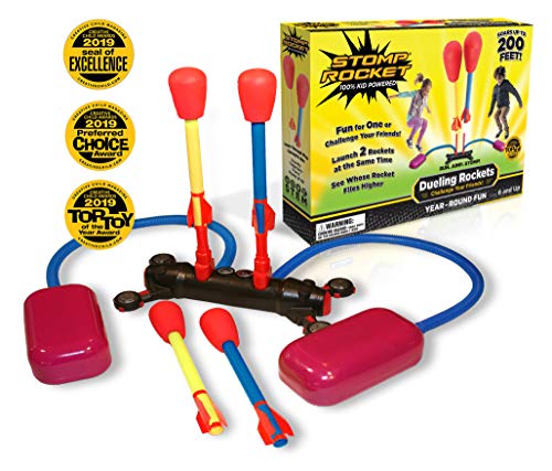 Stomp Rocket Dueling Rockets, 4 Rockets and Rocket Launcher - Outdoor Rocket Toy Gift for Boys and Girls Ages 6 Years and Up - Great for Outdoor Play with Friends in The Backyard and Parks