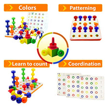 Load image into Gallery viewer, Skoolzy Pattern Play Peg Board Fine Motor Stacking Sensory Toys - Montessori 1 2 3 4 Year Old Toddler Toys, Preschool Kids | 30 Lacing Pegs Blocks for Learning Games, Dice Colors Sorting Counting Toy
