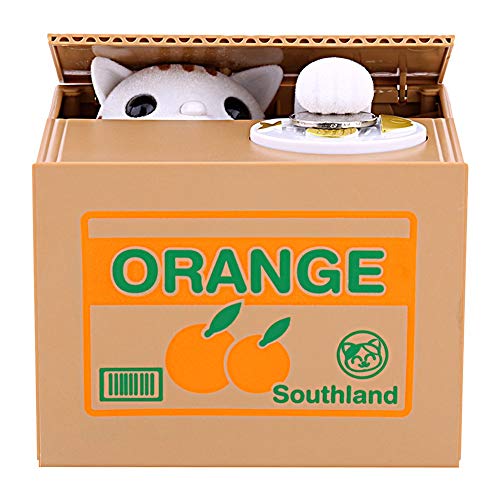 Lovely Piggy Bank, Automatic Stealing Coin Cat Coins Money Box Bank Cat Steal Money Coin Bank Moneybox(Orange)