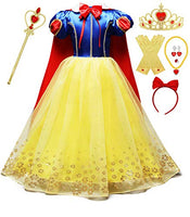 Princess Dress Up for Little Girls with Wig,Crown,Mace,Gloves Accessories Age of 3-12 Years (6-7Years, Yellow)