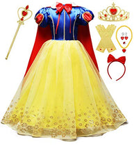 Load image into Gallery viewer, Princess Dress Up for Little Girls with Wig,Crown,Mace,Gloves Accessories Age of 3-12 Years (9-10Years, Yellow)
