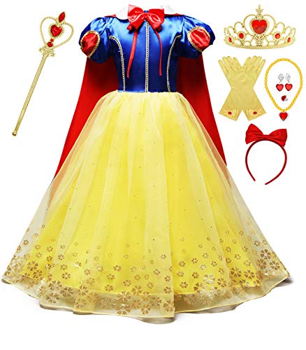 FUNPARTY Princess Dress Up for Little Girls with Wig,Crown,Mace,Gloves Accessories Age of 3-12 Years (5-6Years, Yellow)