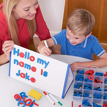 Load image into Gallery viewer, CHUCHIK ABC Magnetic Letters Set for Kids and Toddlers. Alphabet Lowercase and Uppercase Foam Magnets with White Board, 4 Pens and Eraser (Letter-5-colors)
