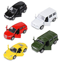 KIDAMI Die Cast Metal Toy Cars Set of 5, Openable Doors Pull Back Car Gift Pack for Kids (Private car)
