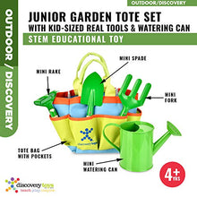 Load image into Gallery viewer, Discovery Toys Kids Garden Tool Set 5 Piece Kid-Sized Real Metal Tools with Wood Handles - Watering Can, Tote, Spade, Fork, Rake  Summer Toy Gift 4 Years and Up
