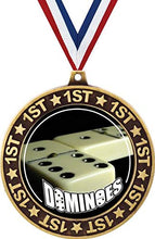 Load image into Gallery viewer, Dominoes 1st Place Perimeter Medal Gold, 2.75&quot; Dominoe Games Prizes, Kids Dominoes Trophy Medal Awards 1 Pack

