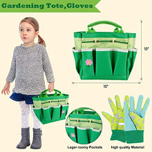 Load image into Gallery viewer, INNOCHEER Kids Gardening Tools, Garden Tool Set for Kids with Gardening Guide Book, Watering Can, Gloves, Shovel, Rake, Trowel, Kids Smock and Hat, All in One Gardening Tote (Multicolored)
