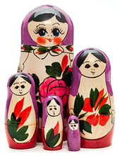 Load image into Gallery viewer, 105 mm Violette Head Semenovskaya Handpainted Wooden Matryoshka Doll 5 pcs
