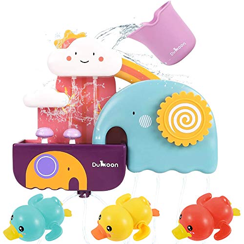 PARSUP Bath Toys for Toddlers, Baby Bathtub Bath Wall Toy Elephant Waterfall Squirt Water Fill Spin and Flow Shower Water Toys with Wind up Swimming Duck Toys, Ideal Gift for Kids Ages 16M+