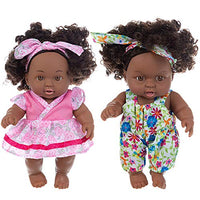 K.T. Fancy 8 Inch Black Baby Girl Doll and Clothes Set African Washable Realistic Silicone Baby Dolls with Cute Jumpsuit and Hairband-Best Gift for Kids Girls