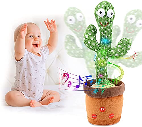 LUKETURE Dancing Cactus, Talking Cactus Toy, Dancing Cactus Toy That Repeats What You Say, Smart Cactus Baby Toy with LED Light (Including Christmas hat and scraf Accessories)