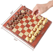 Load image into Gallery viewer, KIDAMI Magnetic Travel Chess Set 12 Inches Folding Chess Board with 2 Portable Bags for Pieces Storage, Gift for Kids Adults Chess Lovers and Learners
