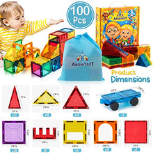 Load image into Gallery viewer, My Little Architect Magnetic Tiles for Kids, Educational 3D Magnet Building Blocks Set, 100pcs STEM Preschool Toys for Children Creative Toy, Magnets in Various Tile Shapes, Inspirational Learning
