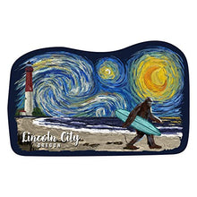 Load image into Gallery viewer, Lincoln City, Oregon, Starry Night, Bigfoot on The Beach, Contour Vinyl Die-Cut Sticker 1 to 3 inches (Waterproof Decal for Cars, Water Bottles, Laptops, Coolers), Small
