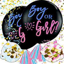 Load image into Gallery viewer, PartyWoo Gender Reveal Balloons, 2 pcs 36 inch Gender Reveal Balloons with Confetti, Paper Tassel for Gender Reveal Party Decorations, Baby Gender Reveal Party Supplies
