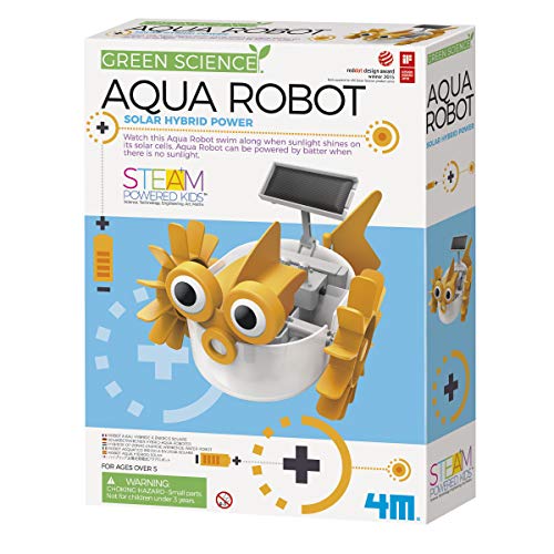 4M Toysmith, Aqua Fish Solar Hybrid Power Robot, DIY STEAM Powered Kids Science Kit, Boys & Girls Ages 5+