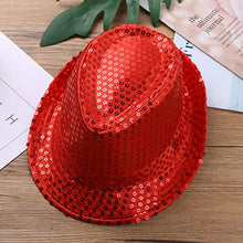 Load image into Gallery viewer, moily Unisex Kids Boys Girls Sequins Party Fedora Hat Hip Hop Modern Jazz Street Dance Performing Accessories Cap Red One Size
