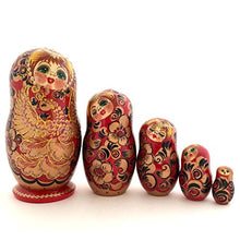 Load image into Gallery viewer, Unique Russian Nesting Dolls Fairytale Firebird Hand Carved Hand Painted 5 Piece Set 7&quot; Tall
