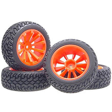 Load image into Gallery viewer, Toyoutdoorparts RC 604-8019 Rubber Tires &amp; Plastic Wheel Rims 4P for HSP HPI 1/10 On-Road Rally Car
