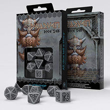 Load image into Gallery viewer, Q Workshop Dwarven Gray &amp; Black Rpg Ornamented Dice Set 7 Polyhedral Pieces
