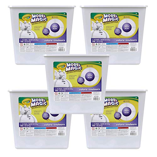 Crayola Model Magic White Modeling Compound Art Tools 2 pounds ech Resealable Buckets Perfect for Slime Supplies Kit. Set of 5, 10 Pounds Total.