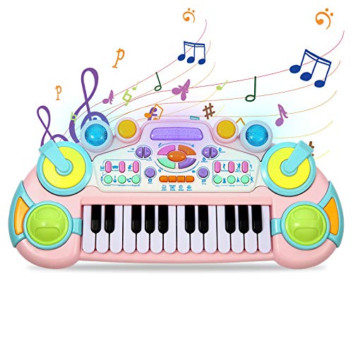 Cozybuy Piano Keyboard Toy for Toddlers, 24 Keys Piano Toy for Baby, Multifunctional Musical Instruments Kids Piano Keyboard Toy with Dynamic Lighting, Birthday Gifts for 1-6 Years Old Boys and Girls