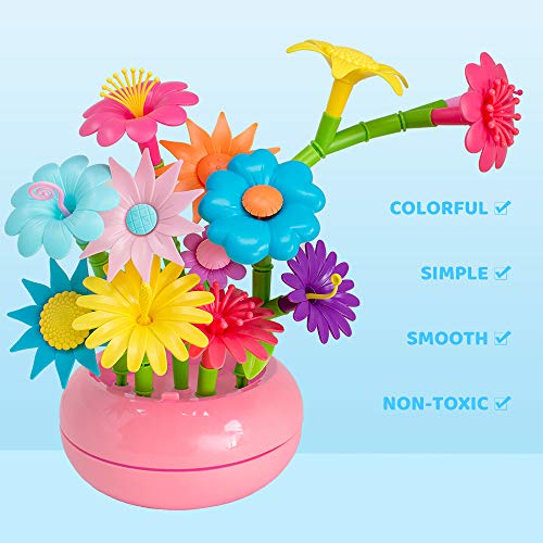 BIRANCO. Flower Garden Building Toys - Build A Bouquet Floral Arrangement Playset for Toddlers and Kids Age 3, 4, 5, 6 Year Old Girls Pretend