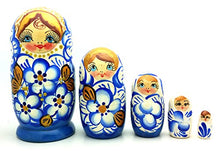 Load image into Gallery viewer, Russian Nesting Doll Matryoshka Gzhel Style Hand Painted Blue Nesting Doll Set of 5
