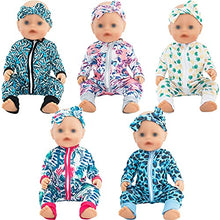 Load image into Gallery viewer, SOTOGO 5 Sets Doll Clothes Outfits Jumpsuits with 5 Headbands for 14 to 17 Inch New Born Baby Doll, 15 Inch Baby Doll and American 18 Inch Doll Clothes and Accessories
