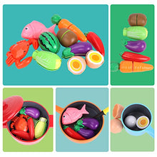 Load image into Gallery viewer, GILOBABY Pretend Play Kitchen Accessories Playset, Kids Cooking Toys with Cutting Play Food &amp; Vegetables, Cookware Pots and Pans Set, Birthday Gifts for Children Toddlers Boys Girls Age 3-5
