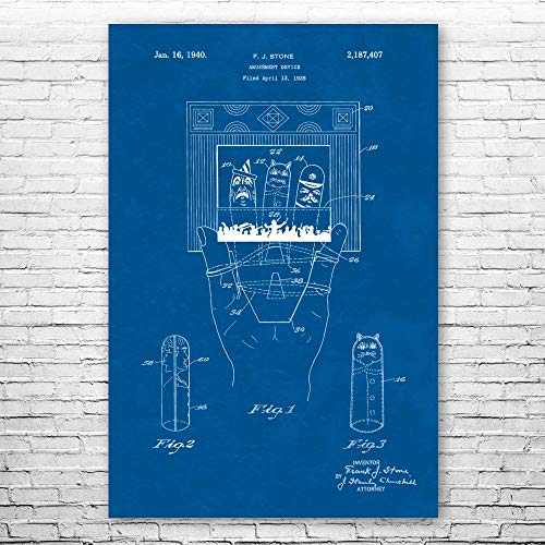 Patent Earth Finger Puppet Theater Poster Print, Toy Collector Gift, Puppet Wall Art, Daycare Decor, Theater Art, Marionette Gifts Blueprint (16 inch x 20 inch)