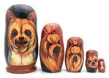 Load image into Gallery viewer, Dog Yorkshire Terrier Puppy Nesting Dolls Russian Hand Made 5 Piece Matryoshka Set Yorkie 4&quot; H
