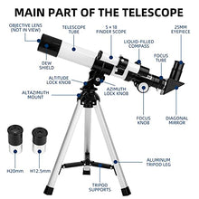 Load image into Gallery viewer, Telescope for Kids Focal Length 400mm Aperture 40mm(400x40mm) with Compass &amp;Tripod&amp; Finder Scope, Refractor Portable Kids&#39; Telescope and Beginners&#39; Telescope for Exploring The Moon and Its Craters
