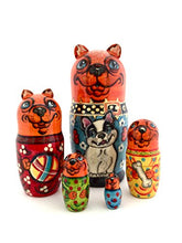 Load image into Gallery viewer, English Bulldog Nesting Dolls Russian Hand Carved Hand Painted 5 Piece Dog Matryoshka Set
