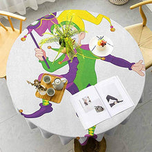 Load image into Gallery viewer, Mardi Gras Tablecloth - 55 Inch Round Tablecloth Kitchen Cartoon Style Jester in Iconic Costume with Mask Happy Dancing Party Figure Drapability Multicolor
