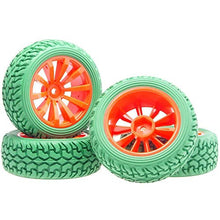Load image into Gallery viewer, RC 604-8019G Rubber Tires &amp; Plastic Wheel Rims 4P for HSP HPI 1/10 On-Road Rally Car
