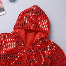 Load image into Gallery viewer, Agoky Children Girls Sequins Hip Hop Modern Jazz Street Dance Costume Outfit Kids Stage Performances Clothes Red Hooded Set 10-12
